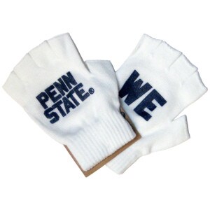 white fingerless knit gloves Penn State We